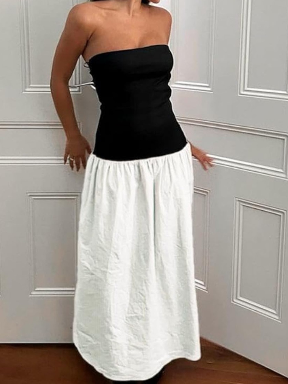 Black and White Strapless Maxi Skirt